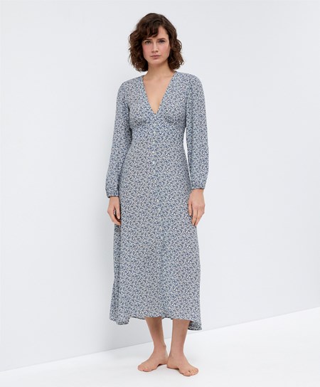 Oysho Floral Long-sleeved Midi Sukienki Ecru | 627951OLE