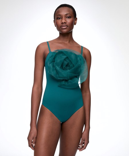 Oysho Floral Organza Swimsuit Zielone | 513207ZFR
