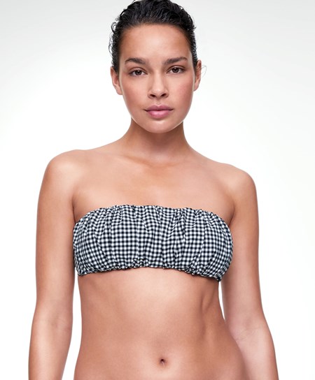 Oysho Gingham Ruched Bikini Top Czarne | 594832EUL