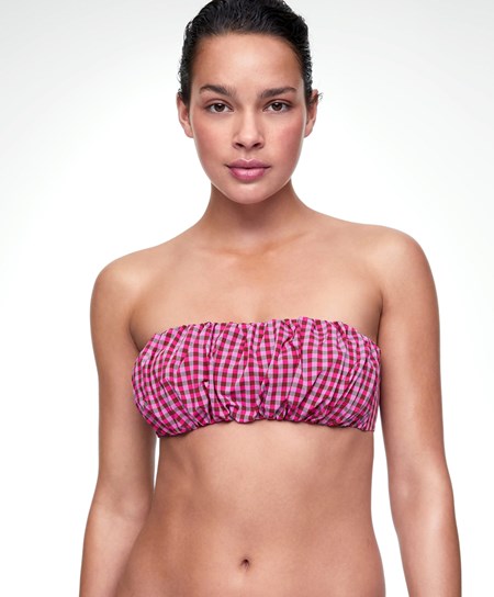 Oysho Gingham Ruched Bikini Top Czerwone | 418360IEK