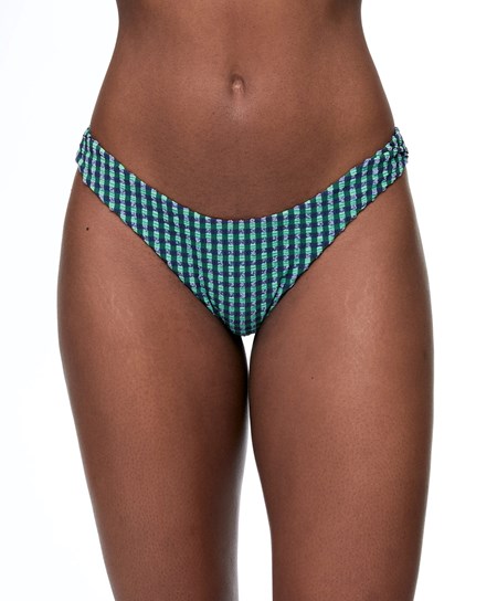 Oysho Gingham U-cut Mid-rise Bikini Briefs Aquamarine | 374851KRW