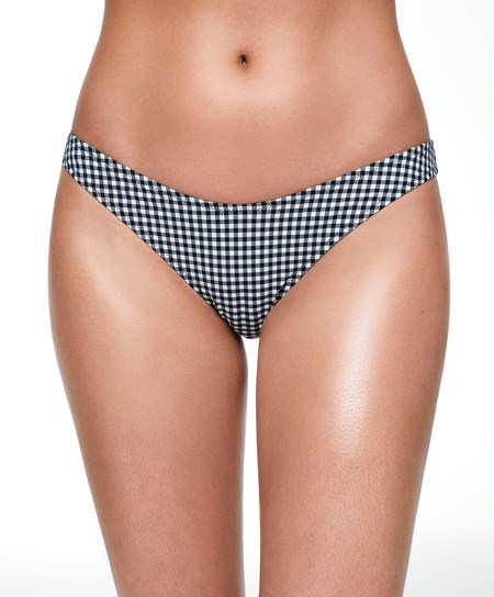 Oysho Gingham U-cut Mid-rise Bikini Briefs Czarne | 872365MYE