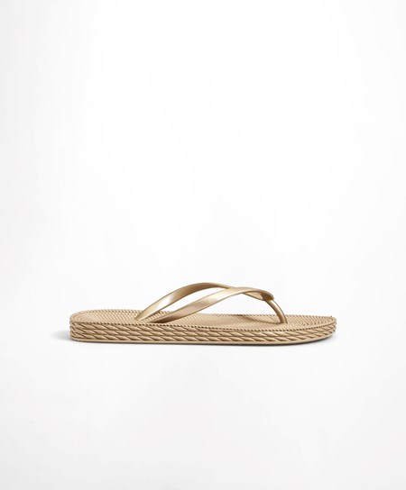 Oysho Gold Textured Beach Sandals Złote | 231470ZTW