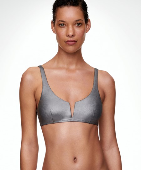 Oysho Halterneck-style Bikini Top With V-neck Srebrne | 718902HKQ