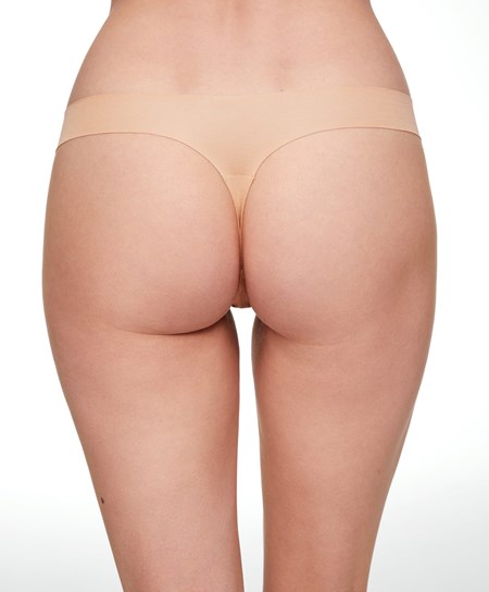 Oysho Invisible Bawełniane Stringi Beżowe | 906237TUP