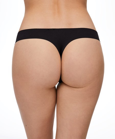 Oysho Invisible Laser-cut Hipster Stringi Czarne | 450871HQU