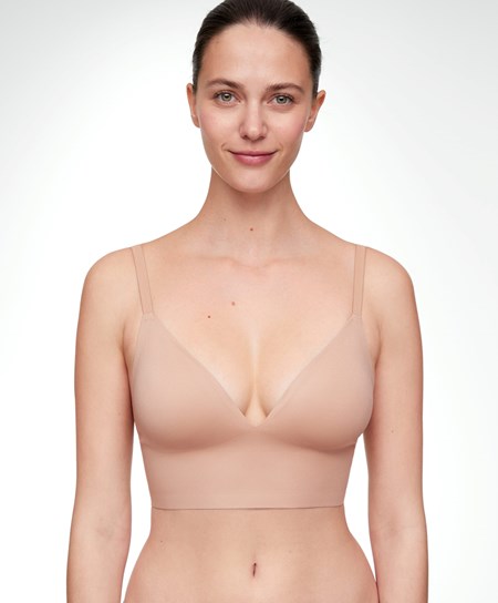Oysho Invisible Laser-cut Triangle Bra Top With Low Back Beżowe | 275134PUV