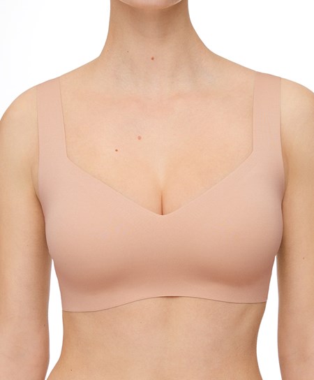 Oysho Invisible Laser-cut V-neck Bra Beżowe | 793265KGZ
