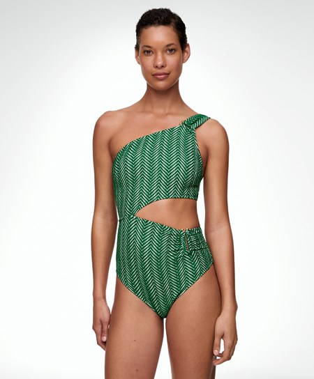 Oysho Jacquard Asymmetric Trikini Zielone | 874150MHK