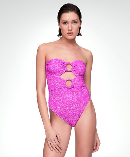 Oysho Jacquard Cut-out Swimsuit Fuksja | 185934MUY
