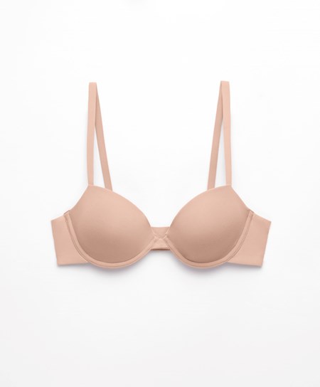 Oysho Klasyczne Bawełniane Underwired Bra Beżowe | 941853HGO