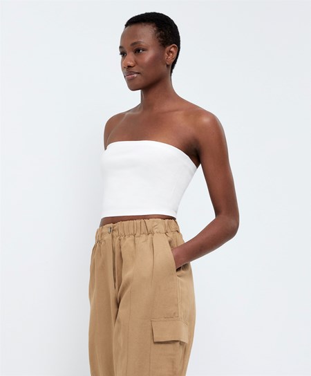 Oysho Knit Bandeau Top Białe | 762159LQC