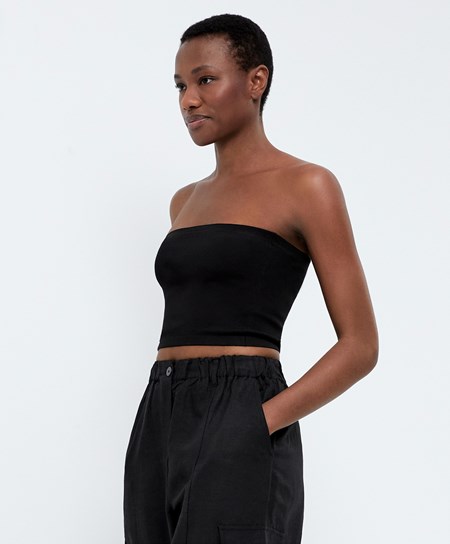 Oysho Knit Bandeau Top Czarne | 314289QUC