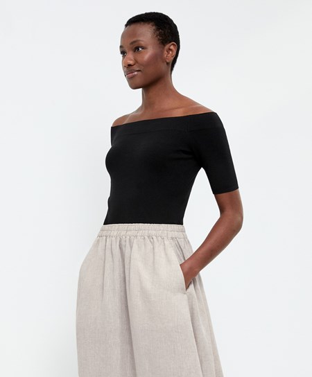 Oysho Knit Off-shoulder Top Czarne | 324795HIF