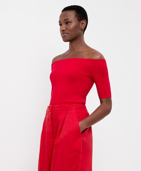 Oysho Knit Off-shoulder Top Czerwone | 862371XJF