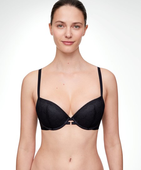 Oysho Koronkowe Klasyczne Push-up Bra Czarne | 435279OWR