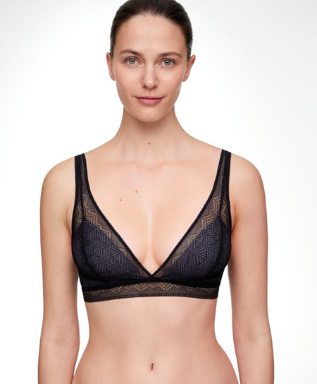 Oysho Koronkowe Triangle Bra Czarne | 658370JFI