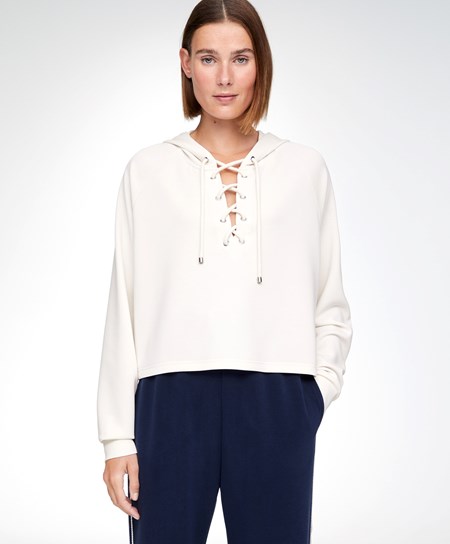 Oysho Koronkowe-up Modal Sweatshirt Cream-white | 798021IJV