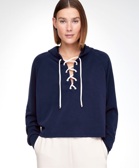 Oysho Koronkowe-up Modal Sweatshirt Granatowe Niebieskie | 683904QJM