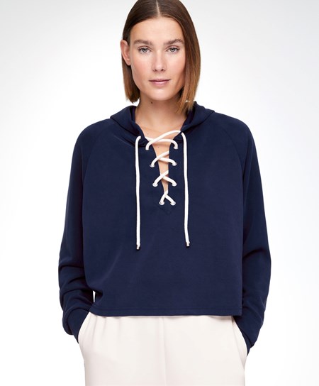 Oysho Koronkowe-up Modal Sweatshirt Granatowe Niebieskie | 983564HFM