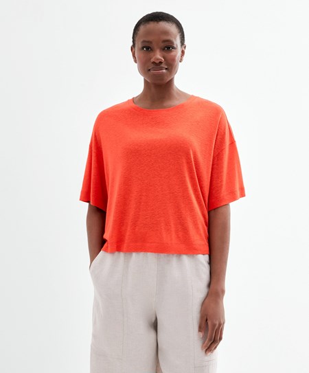 Oysho Krótkie Sleeve Linen T-shirt Pomarańczowe | 157260QXW