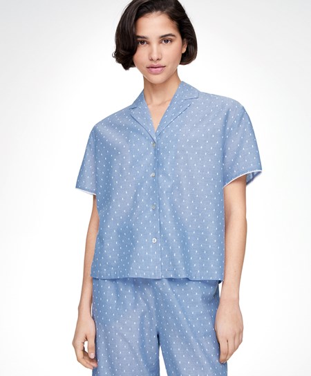 Oysho Krótkie-sleeved 100% Bawełniane Plumeti Shirt Niebieskie | 083257JPK