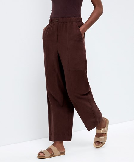 Oysho Linen Barrel Trousers Czekolada | 821730UNH