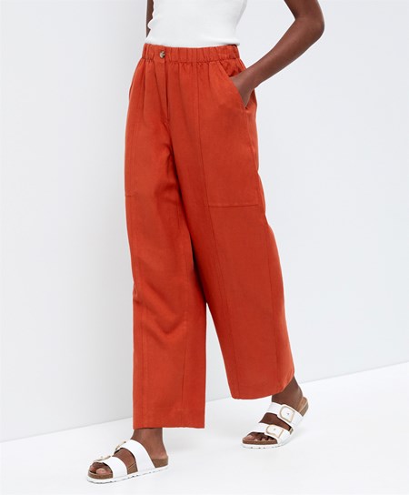 Oysho Linen Barrel Trousers Pomarańczowe | 790852DOK