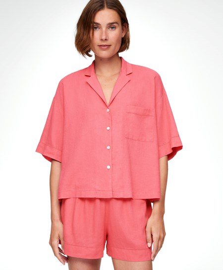 Oysho Linen Krótkie-sleeved Shirt Koralowe Różowe | 490815YFK