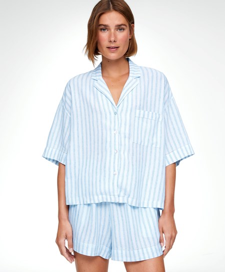 Oysho Linen Krótkie-sleeved Shirt Pale Ecru | 742089HEM