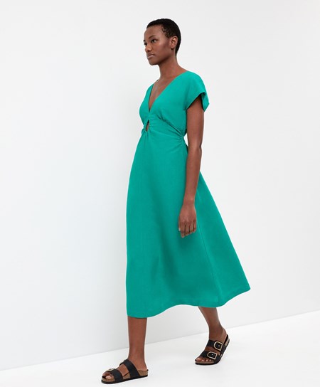 Oysho Linen Midi Sukienki Turkusowe Zielone | 345206LVY