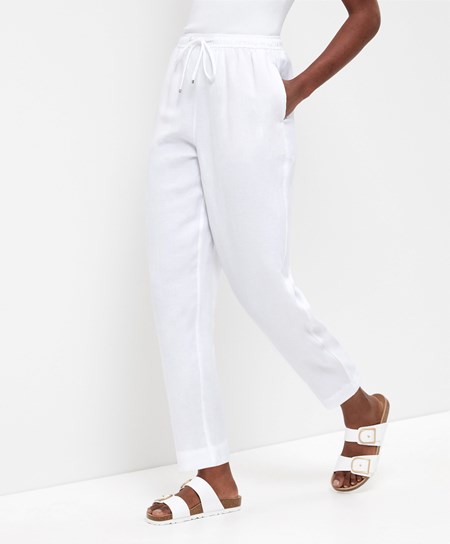 Oysho Linen Relaxed Fit Trousers Białe | 420186UTQ