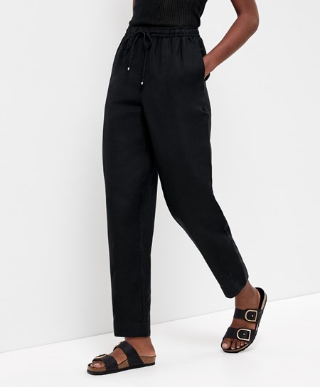 Oysho Linen Relaxed Fit Trousers Czarne | 613859UGM