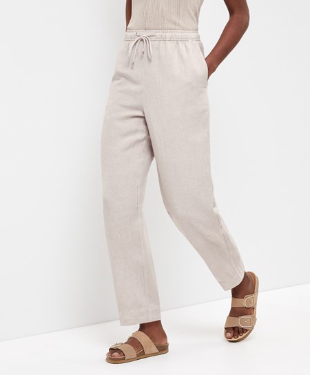 Oysho Linen Relaxed Fit Trousers Sand Melange | 310946OFL