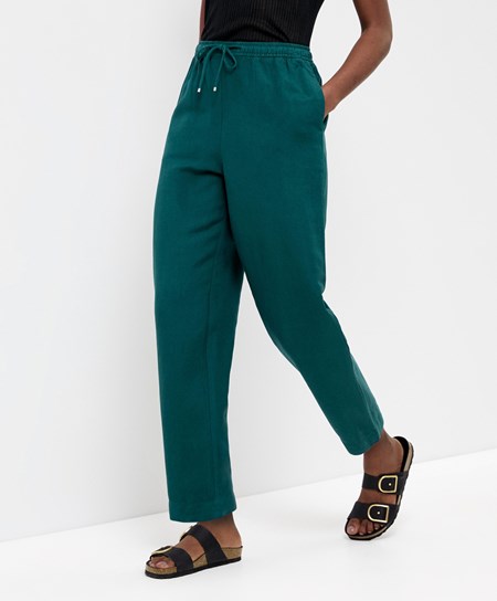 Oysho Linen Relaxed Fit Trousers Zielone | 562948EDP