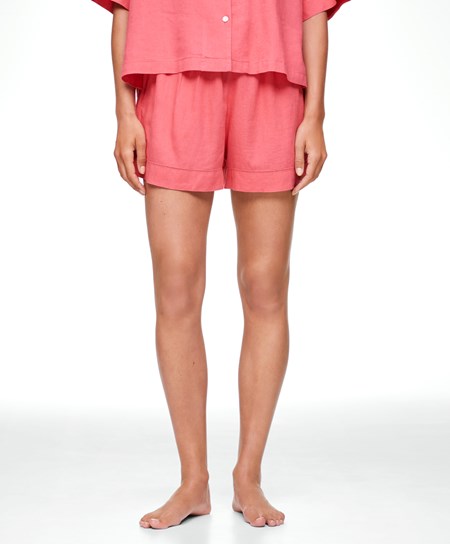 Oysho Linen Shorts Koralowe Różowe | 579436NBJ