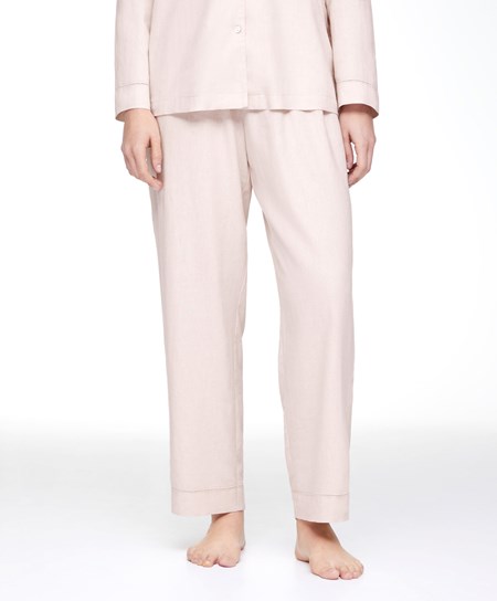 Oysho Linen Trousers Beżowe | 478395CGX