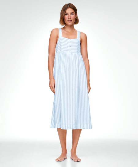 Oysho Linen Z Paskami Midi Nightdress Pale Ecru | 216579LMC