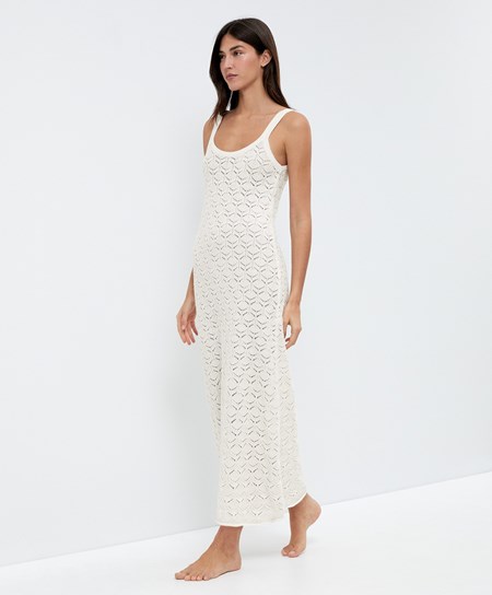 Oysho Long Bawełniane Crochet Sukienki Bone Whte | 413602PDH
