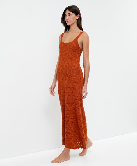 Oysho Long Bawełniane Crochet Sukienki Pomarańczowe | 948672HWL