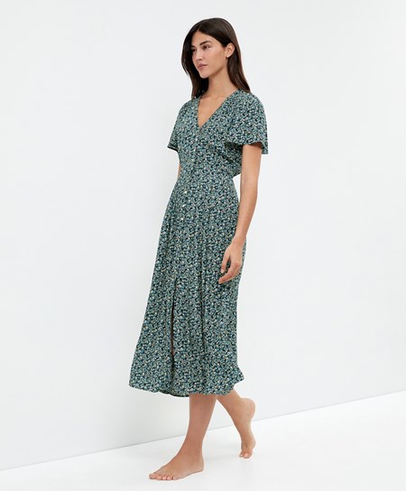 Oysho Long Floral Sukienki Granatowe | 360594BZC