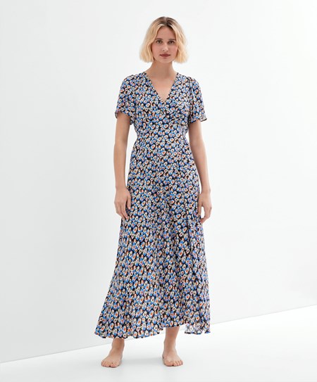 Oysho Long Floral Sukienki Niebieskie | 431568NQY