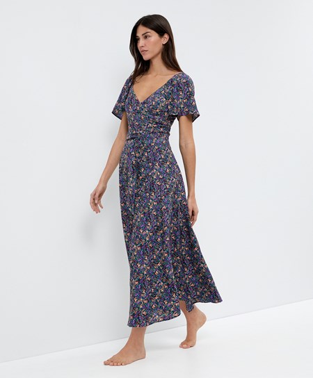 Oysho Long Floral Sukienki Plum | 654283RLJ