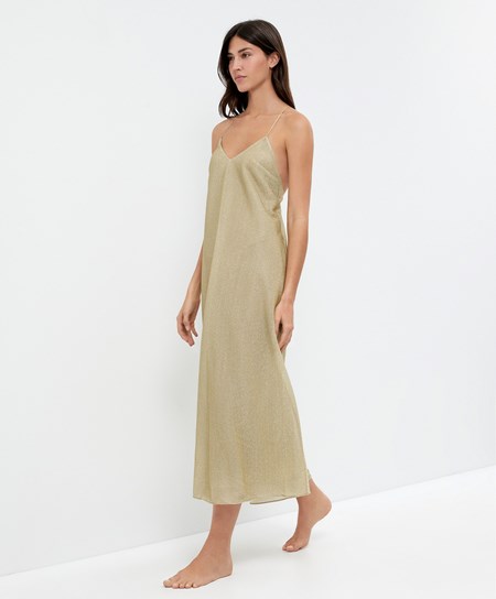 Oysho Long Metallic Thread Sukienki Złote | 653079KSW