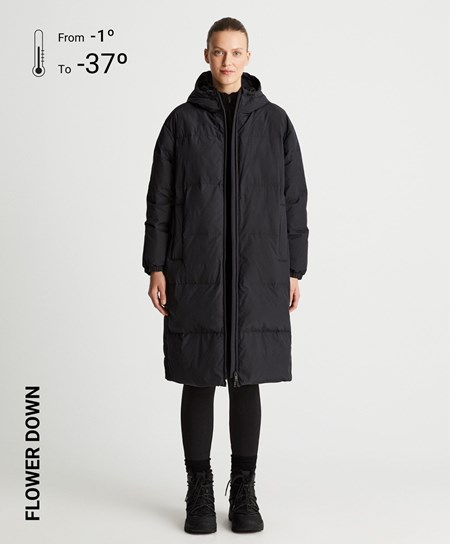 Oysho Long Watowany Flower Down® Jacket Czarne | 582046APH