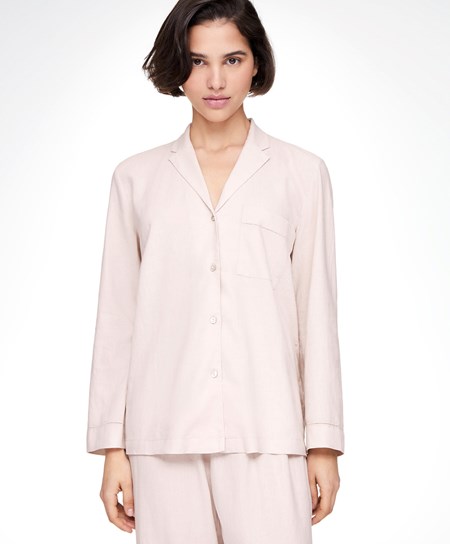 Oysho Long-sleeved Linen Shirt Beżowe | 496157TDH
