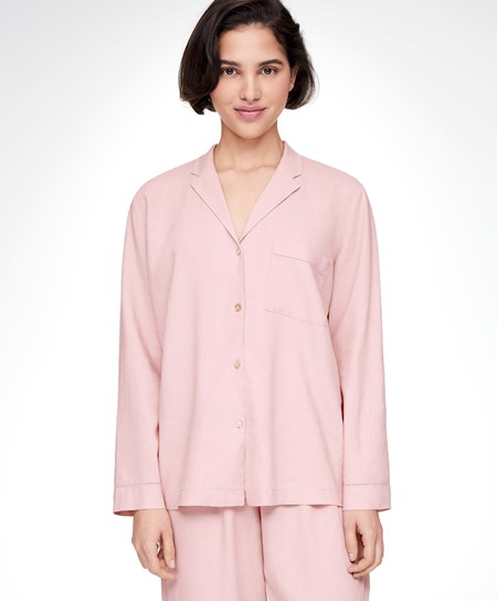 Oysho Long-sleeved Linen Shirt Różowe | 617903YGO
