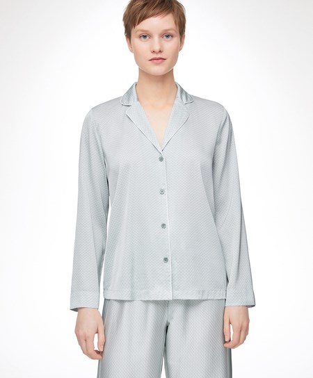 Oysho Long-sleeved Satin Shirt Zielone | 384791EXZ