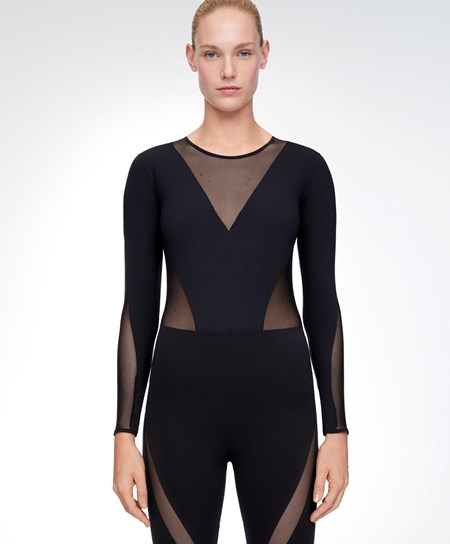 Oysho Long-sleeved Sheers Top Czarne | 345206XFR