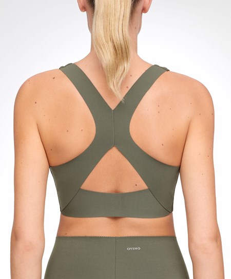 Oysho Medium Support Compressive Sports Bra Ciemny Khaki | 015867OSZ